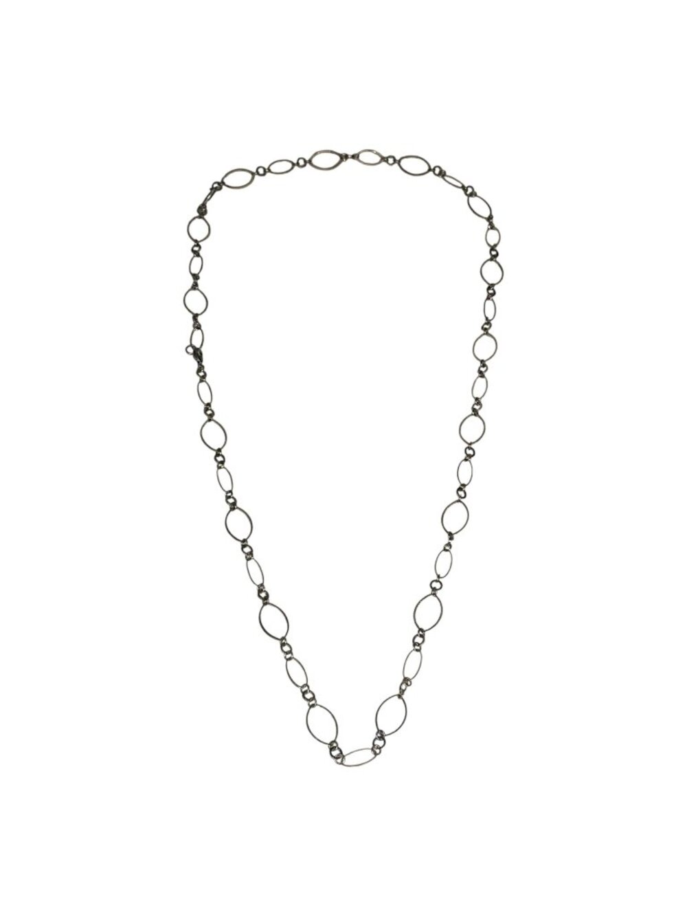 Silver-Tone Oval Link Chain Necklace W/ Textured Detailing Lobster Clasp Closure